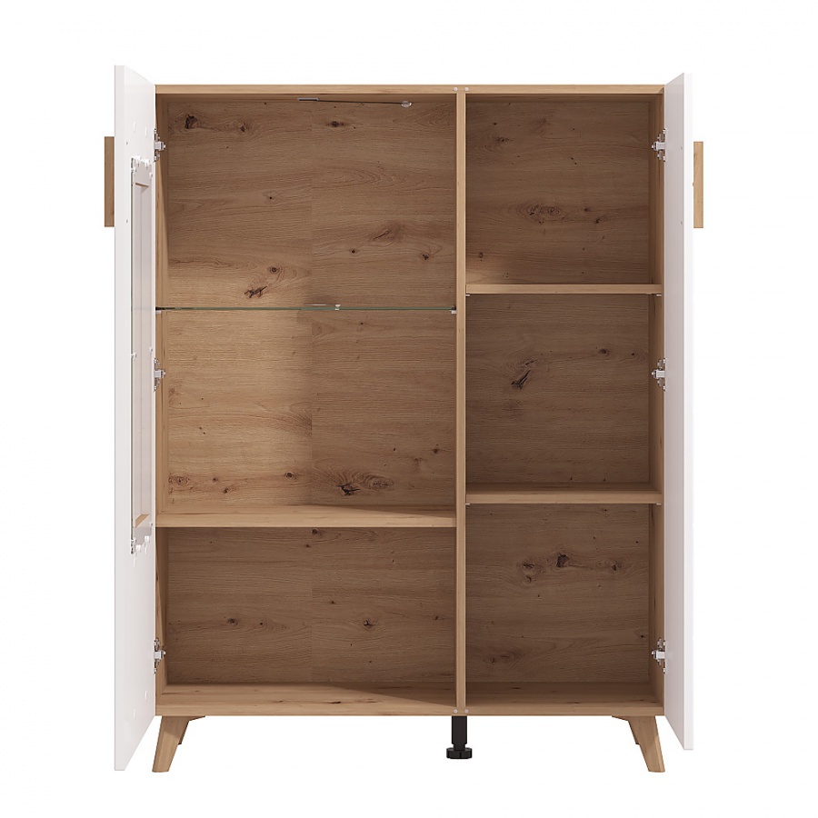 Široká vitrína bez osvetlenia jett - dub artisan/biela.

 

Vitrína s presklenou časťou cez ktorú je možné vidieť jednu sklenenú policu.

 

Rozmery širokej vitríny bez osvetlenia Jett sú 96x125,5x35cm (š, v, h).

 

Všetky produkty z kolekcie Jett nájdete nižšie v súvisiacich produktoch.