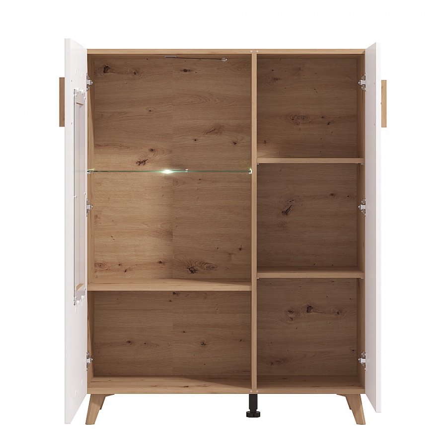 Široká vitrína s osvetlením police jett - dub artisan/biela.

 

Vitrína s presklenou časťou cez ktorú je možné vidieť jednu sklenenú policu.

 

Rozmery širokej vitríny s osvetlením políc Jett sú 96x125,5x35cm (š, v, h).

 

Všetky produkty z kolekcie Jett nájdete nižšie v súvisiacich produktoch.