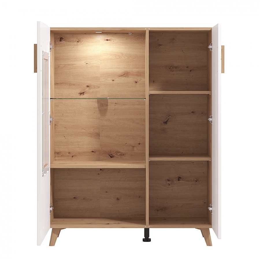 Široká vitrína s vnútorným osvetlením jett - dub artisan/biela.

 

Vitrína s presklenou časťou cez ktorú je možné vidieť jednu sklenenú policu.

 

Rozmery širokej vitríny s vnútorným osvetlením Jett sú 96x125,5x35cm (š, v, h).

 

Všetky produkty z kolekcie Jett nájdete nižšie v súvisiacich produktoch.