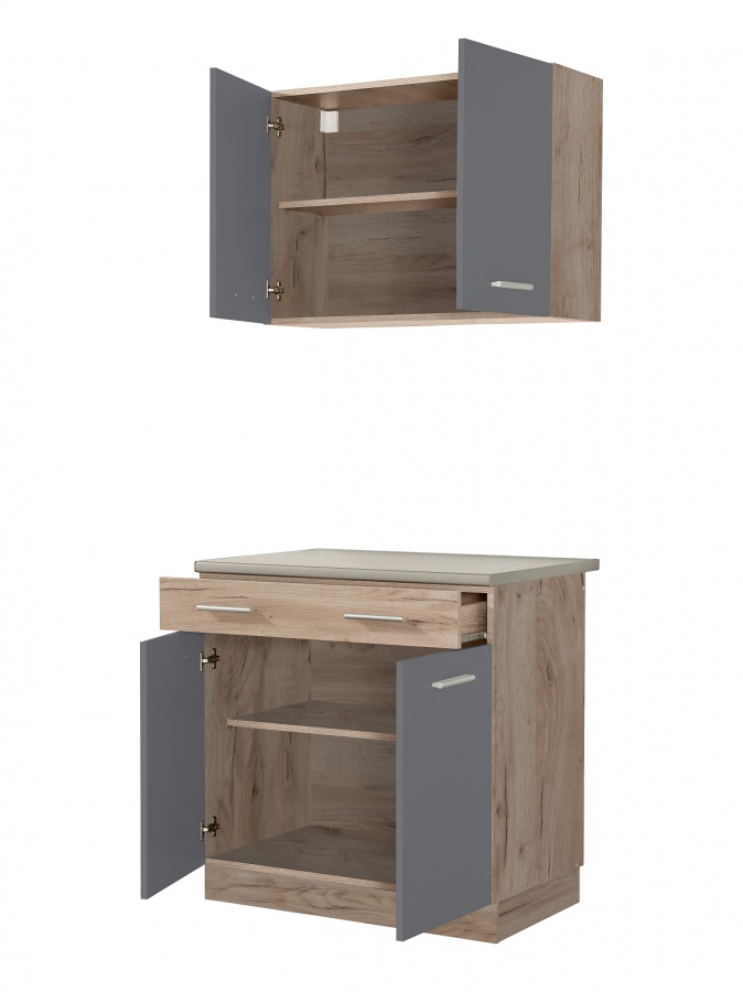 Kuchynská linka 80 lorna - dub šedý/šedá.

Dvierka hornej skrinky ukrývajú jednu vnútornú policu.

Dolná skrinka ponúka úložný priestor v podobe širokej zásuvky a priestoru pod ňou, ktorý je krytý dvierkami. Pracovná doska je z lamina s hrúbkou 2,8cm so skosenou hranou a dekorom betónu Chicago.

Korpus kuchynskej linky tvorí lamino s hrúbkou 1,6cm.

 

Rozmery kuchynskej linky 80 Lorna sú 80x206,5x60cm (š, v, h).

 

Ďalšie kuchynské linky z kolekcie Lorna nájdete nižšie v súvisiacich produktoch.