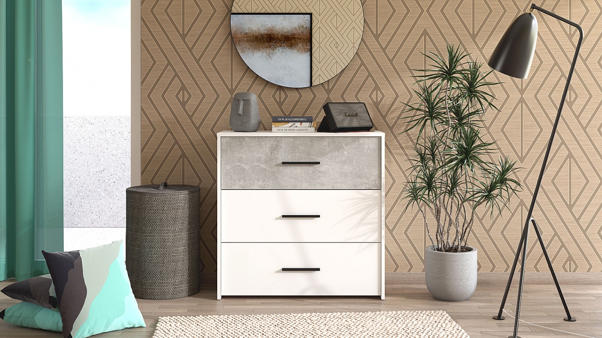 Zásuvková komoda geralt - biela/betón.

 

Komoda štandardnej veľkosti s tromi priestrannými a širokými zásuvkami je ideálnou voľbou do každej miestnosti.

 

Rozmery zásuvkovej komody Geralt sú 80,5x80,5x33cm (š, v, h).

 

Všetky produkty z kolekcie Geralt nájdete nižšie v súvisiacich produktoch.