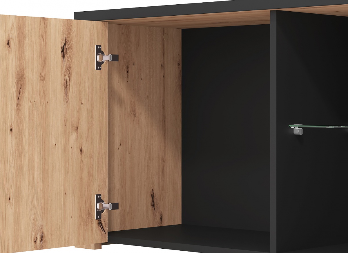 Široký tv stolík miles - dub artisan/čierna.

 

Materiálom, ktorý bol na výrobu nábytku použitý, je lamino hrúbky 16mm a 25mm v dekore dub artisan s čiernou farbou.

 

Rozmery TV stolíka Miles sú 197x57,5x40cm (š, v, h).

 

Všetky produkty z kolekcie Miles nájdete nižšie v súvisiacich produktoch.