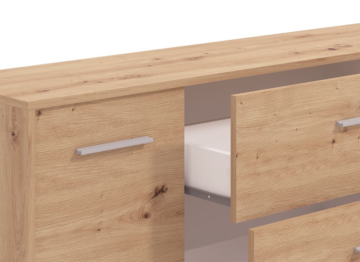 Komoda 2d+3z joel - dub artisan.

 

Komoda je opatrená tromi širokými zásuvkami a dvierkami za ktorými sa skrývajú dve priehradky.

 

Rozmery komody 2D+3Z Joel sú 158x80,5x33cm (š, v, h).

 

Všetky produkty z kolekcie Joel nájdete nižšie v súvisiacich produktoch.