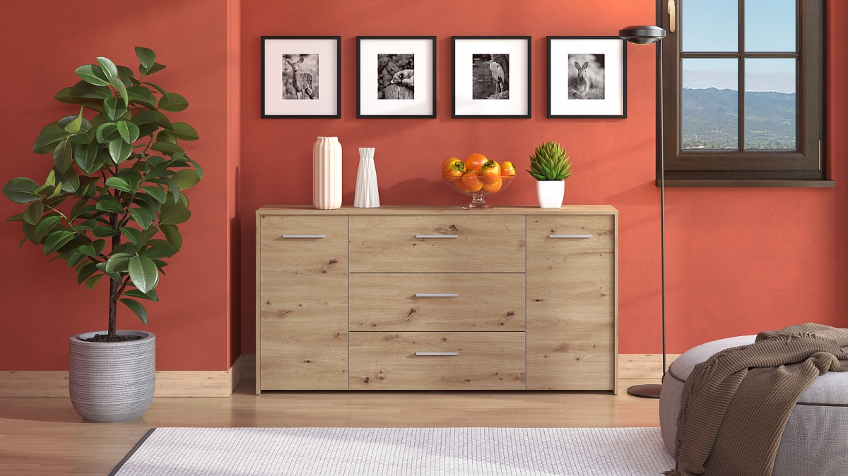 Komoda 2d+3z joel - dub artisan.

 

Komoda je opatrená tromi širokými zásuvkami a dvierkami za ktorými sa skrývajú dve priehradky.

 

Rozmery komody 2D+3Z Joel sú 158x80,5x33cm (š, v, h).

 

Všetky produkty z kolekcie Joel nájdete nižšie v súvisiacich produktoch.