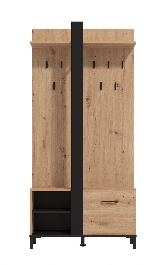 Malá predsieňová stena scalea - dub artisan/čierna.

 

Malá predsieňová stena v dekore duba artisan je doladená čiernymi detailmi ako sú háčiky, prostredný panel či úchytka.

 

Rozmery malej predsieňovej steny Scalea sú 89,5x191x33cm (š, v, h).

 

Všetky produkty z kolekcie Scalea nájdete nižšie v súvisiacich produktoch.