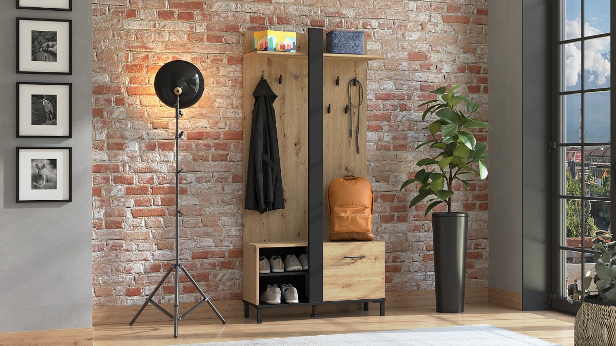 Malá predsieňová stena scalea - dub artisan/čierna.

 

Malá predsieňová stena v dekore duba artisan je doladená čiernymi detailmi ako sú háčiky, prostredný panel či úchytka.

 

Rozmery malej predsieňovej steny Scalea sú 89,5x191x33cm (š, v, h).

 

Všetky produkty z kolekcie Scalea nájdete nižšie v súvisiacich produktoch.