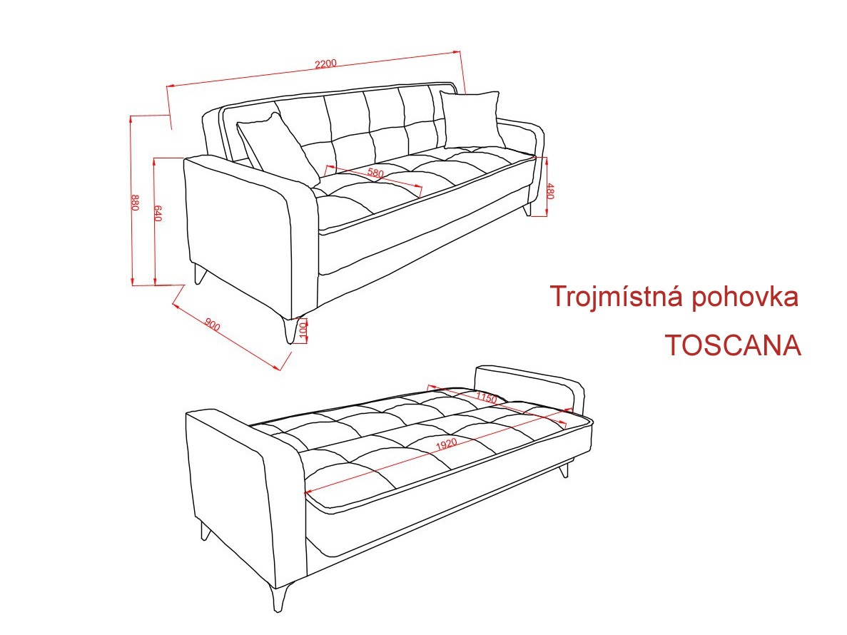 Trojmiestna rozkladacia pohovka s úložným priestorom toscana - hnedá.

 

 

Rozmery trojmiestnej rozkladacej pohovky s úložným priestorom sú 220x88x90cm (š, v, h).

 

 

Ďalšie sedacie súpravy a pohovky nájdete nižšie v súvisiacich produktoch.

 

Farba na fotografii sa môže ľahko líšiť oproti reálnemu výrobku.