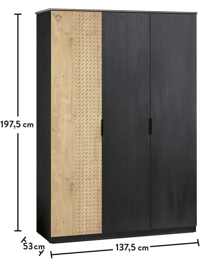 Trojdverová šatníková skriňa sirius - dub čierny/dub zlatý.

 

Ak sa pozrieme na vnútorné členenie skrine, mohli by sme jej priestor rozdeliť na väčšiu ľavú časť, ktorá je prístupná po otvorení prvých ľavých svetlých, a zároveň prostredných čiernych, dverí, súčasne.

 

Pravá časť skrine je teda v polovičnej šírke než časť ľavá, ale zato obsahuje veľké množstvo políc, kam pohodlne uložíte skladané oblečenie.

 

Rozmery trojdverový šatňové skrine Sirius sú 137x197x53cm (š, v, h)

 

Všetok nábytok patriaci do kolekcie Sirius nájdete nižšie v súvisiacich produktoch.