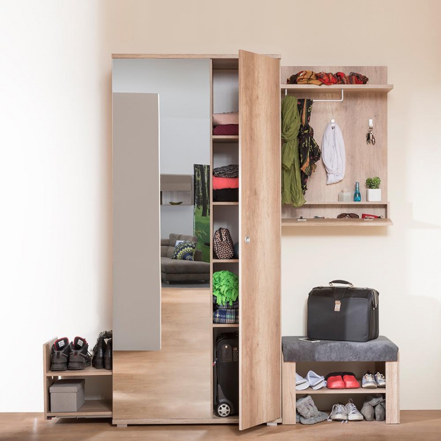 Predsieňová zostava rea vesti - výber odtieňa - buk.

 

Zostava sa skladá z veľkej praktickej skrine so zrkadlom.

 

Na fotografii môžete vidieť zostavu v prevedení dub bardolino. Dezén vašej predsiene si môžete vybrať z 9 farieb REA Standard.

 

Zostava REA Vesti sa skladá z:


	Sedacia lavička REA Vesti 2 - 47,5 x 70 x 45 cm (v, š, h)
	Vešiakový panel REA Vesti 2 - 26,6 x 70 x 100 cm (v, š, h)
	Chodbová skriňa REA Vesti 3 - 220 x 100 x 45 cm (v, š, h)


 

Jednotlivé prvky zostavy nájdete nižšie v súvisiacom tovare.