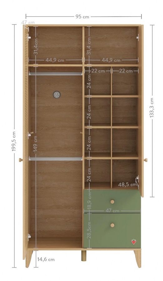 Dvojdverová šatníková skriňa habitat - dub/zelená.

 

Dvojdverová skriňa Habitat je praktickým kúskom do detskej izby.

 

 

Rozmery dvojdverovej skrine Habitat sú 95x199,5x52,5cm (š, v, h).

 

 

Všetky produkty z kolekcie Habitat nájdete nižšie v súvisiacich produktoch.
