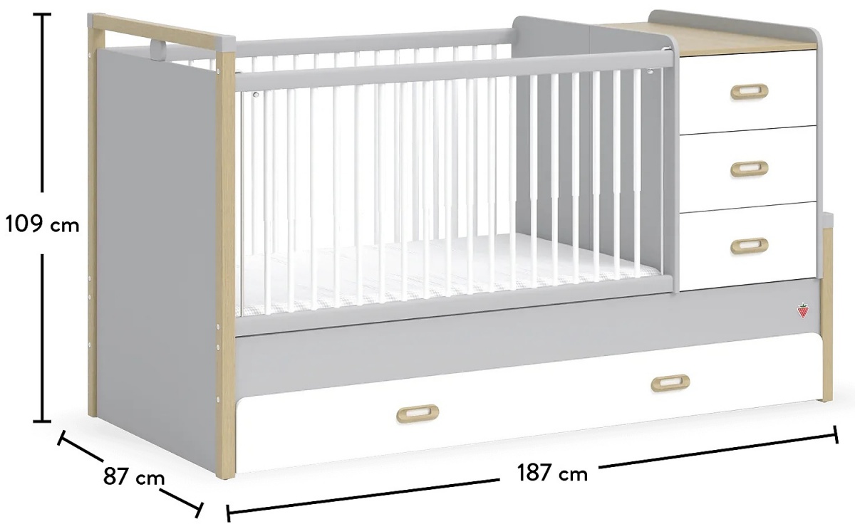 Detská rastúca postieľka 80x180 simba - šedá/biela/dub.

 

Všetci však poznáme, že deti rastú počas mrknutia oka a tak sa dá celá postieľka drobnou demontážou prerobiť na posteľ pre staršie dieťa.

 

Po celú dobu užívania postieľky postačí iba jeden matrac v rozmere 80x177 cm, pretože rozmer ložnej plochy sa nemení.

 

Rozmery rastúcej postieľky sú 87x109x187cm (š, v, h).

 

Všetky produkty z kolekcie Simba nájdete nižšie v súvisiacich produktoch.