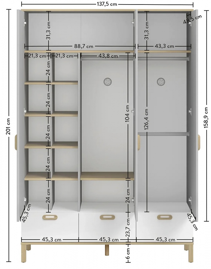 Šatníková skriňa 3d simba - šedá/biela/dub.


Rozmery šatníkovej skrine 3D Simba sú 137,5x201x52,5cm (š, v, h).


Všetky produkty z kolekcie Simba nájdete nižšie v súvisiacom tovare.