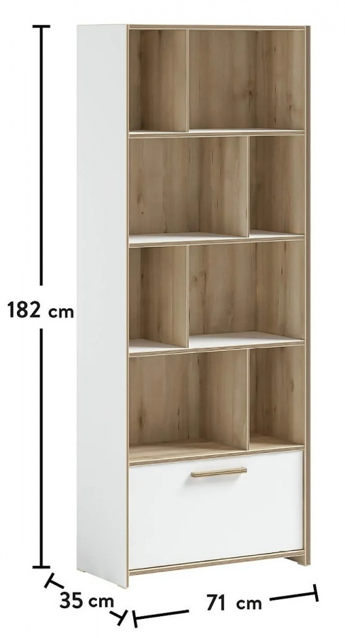 Kombinovaná knižnica dylan - biela/dub svetlý.

 

Jemný dizajn v odtieňoch bielej farby a dekoru dubového dreva je sprevádzané kvalitným spracovaním výrobcu.

Nosnosť jednotlivých políc je 25kg.

 

Rozmery kombinovanej knižnice Dylan sú 71x182x35cm (š, v, h).

 

Všetok nábytok patriaci do kolekcie Dylan nájdete nižšie v súvisiacich produktoch.