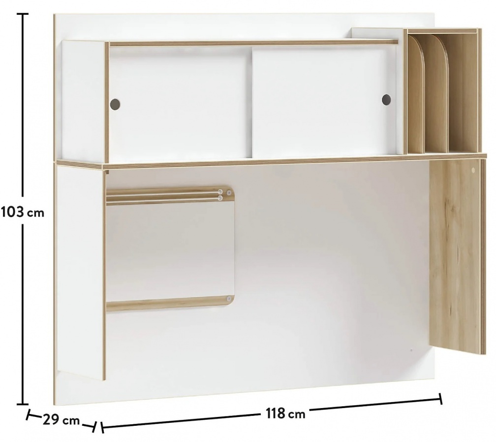 Nástavec k písaciemu stolu dylan - biela/dub svetlý.

 

Príjemne prekvapí jednoduchá inštalácia, ktorú zvládne naozaj každý.

 

Rozmery nástavce k písaciemu stolu Dylan sú 118x104x29cm (š, v, h).

 

Všetok nábytok patriaci do kolekcie Dylan nájdete nižšie v súvisiacich produktoch.