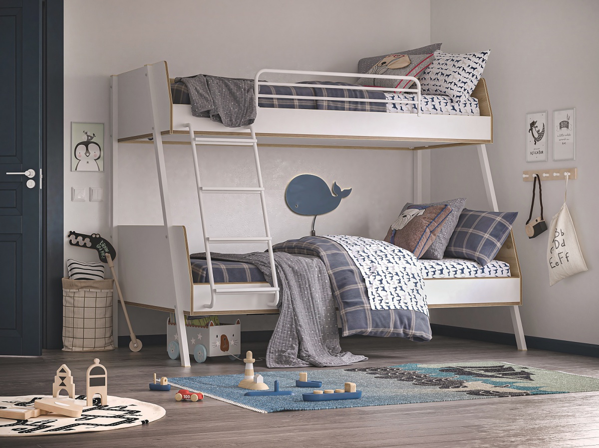 Poschodová posteľ 90x200+120x200cm dylan - biela/dub svetlý.

 

Pred rizikom pádu z vrchnej postele ochráni vaše dieťa pevné bočnice.

 

Rozmery poschodové študentské postele Dylan sú 137x161x210cm (š, v, h).

 

Všetok nábytok patriaci do kolekcie Dylan nájdete nižšie v súvisiacich produktoch.