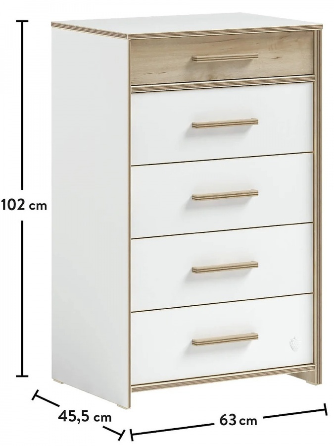 Zásuvková komoda dylan - biela/dub svetlý.

 

Jemný biely dizajn v kombinácii s dekorom dubového dreva si získa obdiv ako dievčat, tak chlapcov.

Nosnosť každej zo zásuviek je 30kg.

 

Rozmery zásuvkové komody Dylan sú 63x102x46cm (š, v, h).

 

Všetok nábytok patriaci do kolekcie Dylan nájdete nižšie v súvisiacich produktoch.