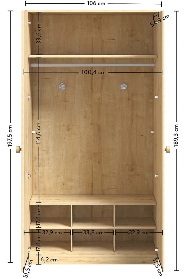 Šatníková skriňa cody - dub svetlý.

 

Hlavným použitým materiálom je kvalitné lamino, u ktorého oceníte predovšetkým ľahkú údržbu a vysokú oteruvzdornosť.

 

Rozmery šatňové skrine Cody sú 106x197,5x59,5cm (š, v, h).

 

Všetok nábytok patriaci do kolekcie Cody nájdete nižšie v súvisiacich produktoch.