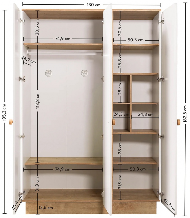 Detská trojdverová šatníková skriňa ellie - biela/dub svetlý.

 

Šatníková skriňa Ellie ponúka naozaj veľké množstvo úložného priestoru.

 

Úchytky z masívneho dreva sú skvelým doplnením skrine.

 

Všetok nábytok patriaci do kolekcie Ellie nájdete nižšie v súvisiacich produktoch.