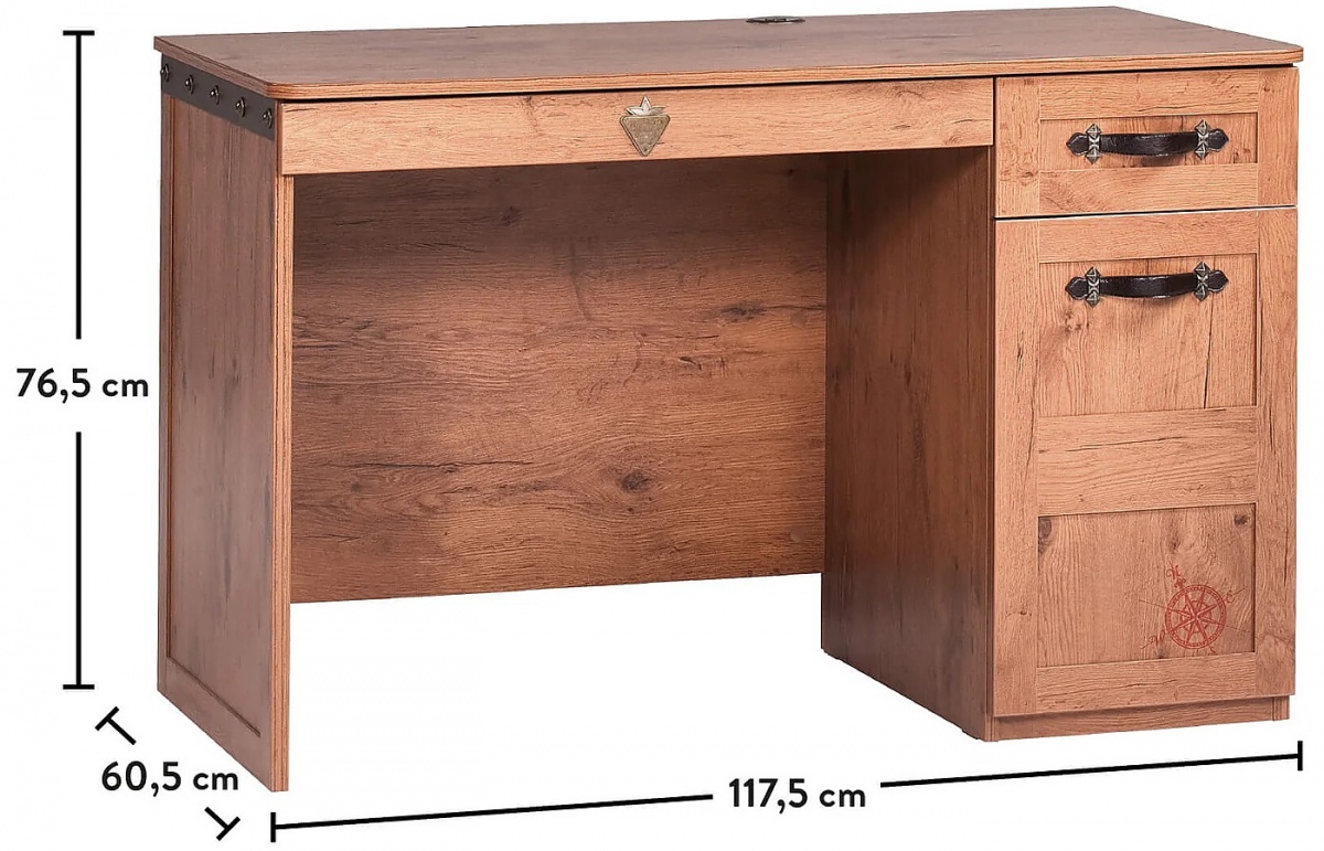 Detský písací stôl jack - dub lancelot.

 

Dôležitým kritériom písacieho stola je tiež odkladacia plocha a množstvo úložného priestoru.

 

Písací stôl je inšpirovaný pirátskou tematikou, rovnako ako ostatný nábytok z tejto kolekcie.

 

Design písacieho stola je starostlivo prepracovaný do najmenších detailov.

 

Kolekcia Jack je vyrobená v zaujímavom dubovom dekore lancelot v kombinácii s originálnymi potlačami pirátskej tematiky.

 

Všetok nábytok patriaci do kolekcie Jack nájdete nižšie v súvisiacich produktoch.