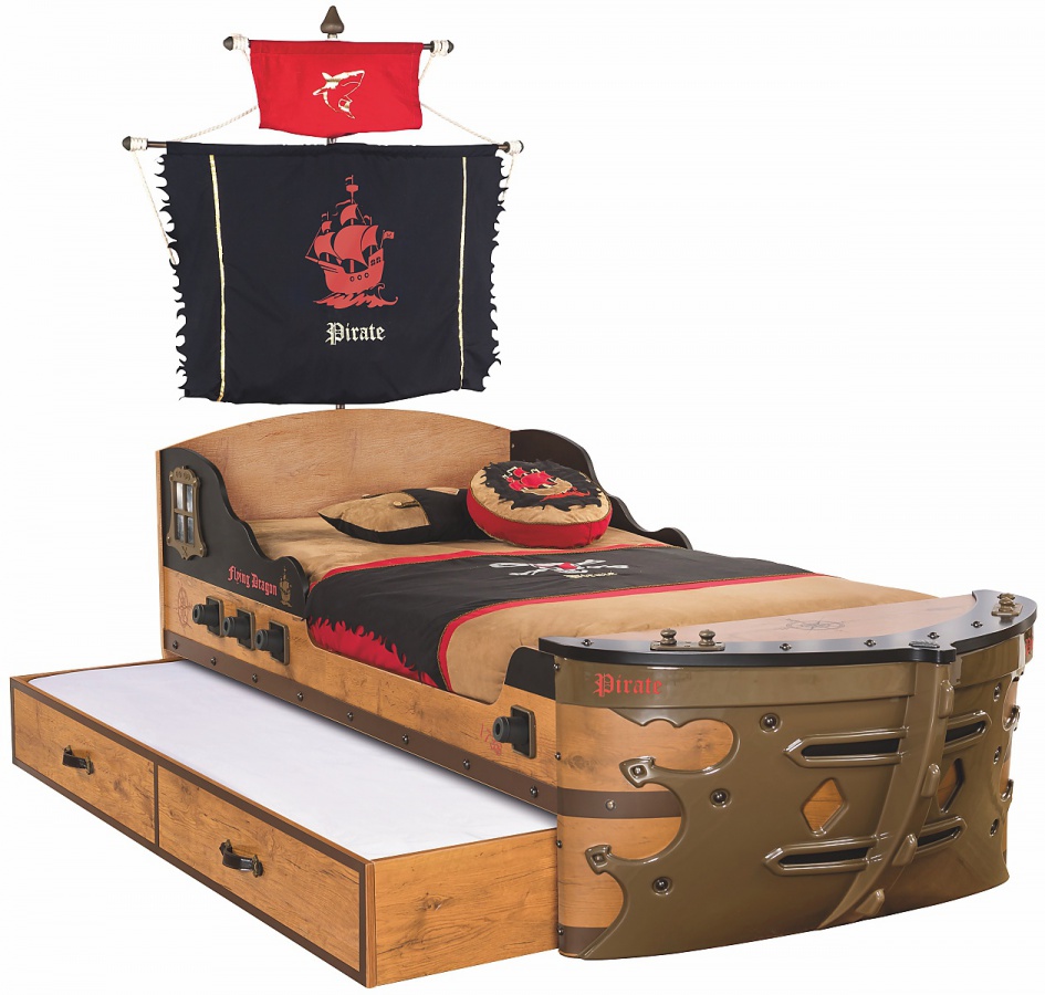 Detská posteľ jack 90x190cm v tvare lode s úložným priestorom - dub.

 

Máte doma snílka, ktorý sa chce stať pánom morí?

 

Zbožňuje váš malý kapitán hranie na pirátov?

 

Trápi vás nedostatok miesta v detskej izbe?

 

Ložná plocha postele je 90x190cm.

 

K posteli je možné zaobstarať aj vyobrazené obliečky alebo prehoz. 

 

Kolekcia Jack je vyrobená v zaujímavom dubovom dekore lancelot v kombinácii s originálnymi potlačami pirátskej tematiky.

 

Všetok nábytok patriaci do kolekcie Jack a vhodné matrace nájdete nižšie v súvisiacich produktoch.