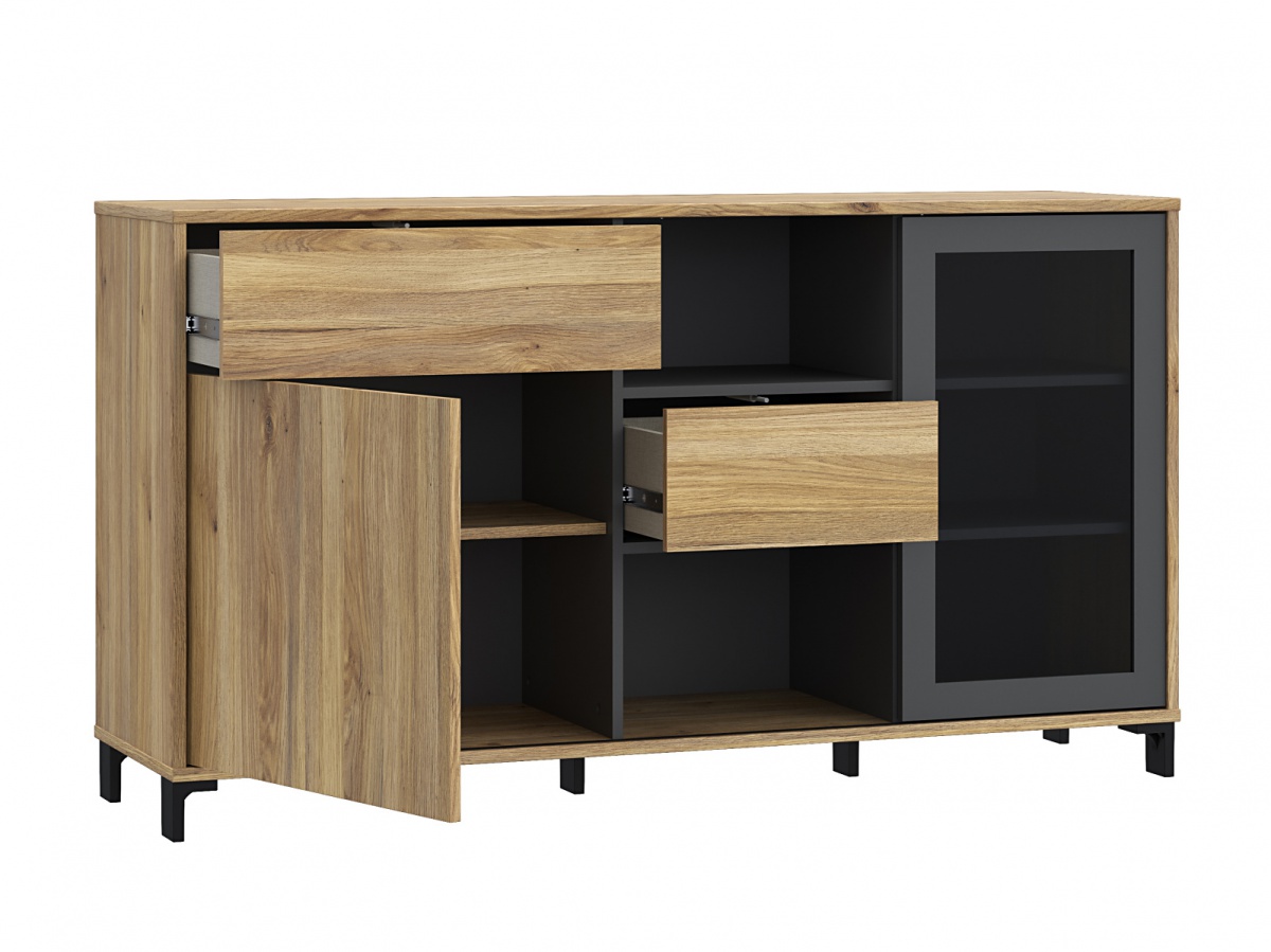 Obývacia izba i bez osvetlenia caine - dub mauvella/šedá.

 

Korpusy všetkých kusov nábytku sú tvorené laminom s hrúbkou 1,8cm, dvierka, zásuvky a priečky tvoria lamino s hrúbkou 1,5cm.

Pri polici je spodná doska z lamina s hrúbkou 2,2cm, zadná doska 1,5cm a bočnice 1,8cm.

 

 

Obývacia izba I Caine sa skladá z:


	komoda Caine bez osvetlenia - 147x82,4x42cm (š, v, h,)
	vysoká vitrína Caine bez osvetlenia - 197,6x79,6x42cm (š, v, h,)
	TV stolík Caine - 180,5x47,2x42cm (š, v, h,)
	polica Caine - 180,5x25,6x21,9cm (š, v, h,)



Všetky produkty z kolekcie Caine nájdete nižšie v súvisiacich produktoch.