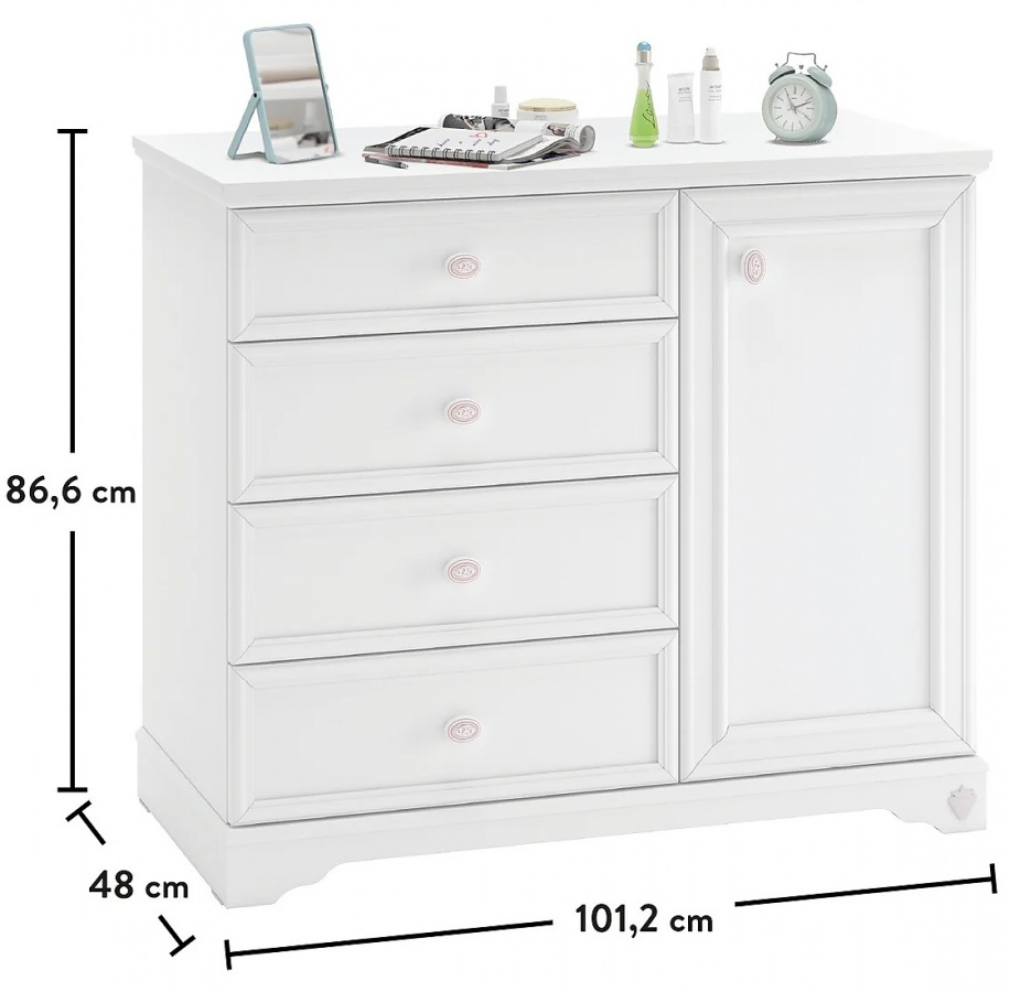 Kombinovaná komoda ballerina - biela.

 

Krásna kombinovaná komoda z kolekcie Ballerina sa skladá zo štyroch zásuviek a jedných dvierok.

 

Rozmery kombinované komody Ballerina sú 101x86x48cm (š, v, h)

 

Všetky ďalšie odporúčané produkty nájdete v súvisiacom tovaru nižšie.