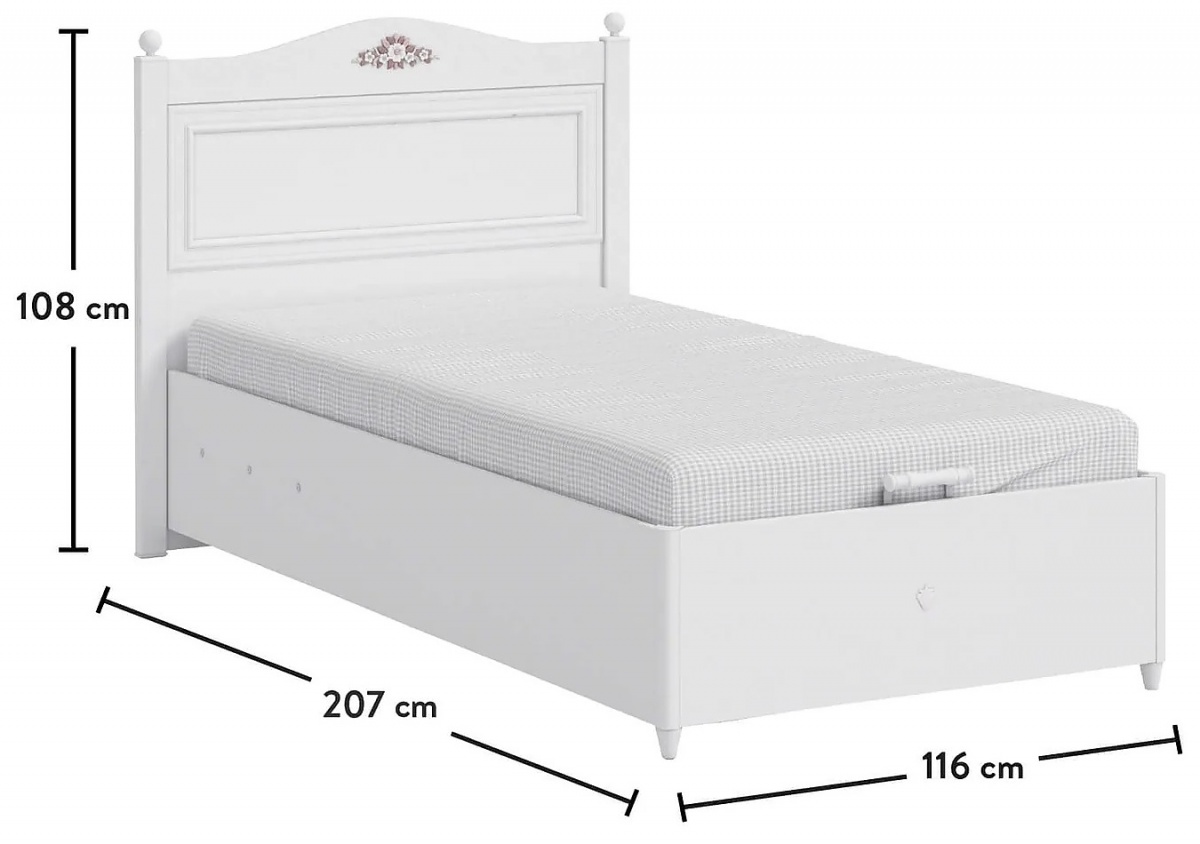 Detská posteľ 100x200cm ballerina - biela.

 

Vyvýšené nohy a prieduchy v úložnom priestore navyše zaistia že posteľ zostáva neustále vetraná a umožňuje aj ľahšiu údržbu.

 

Rozmery detskej postele 100x200cm Ballerina sú 116x108x204cm (š, v, h).

 

Všetok nábytok patriaci do kolekcie Ballerina nájdete nižšie v súvisiacich produktoch.