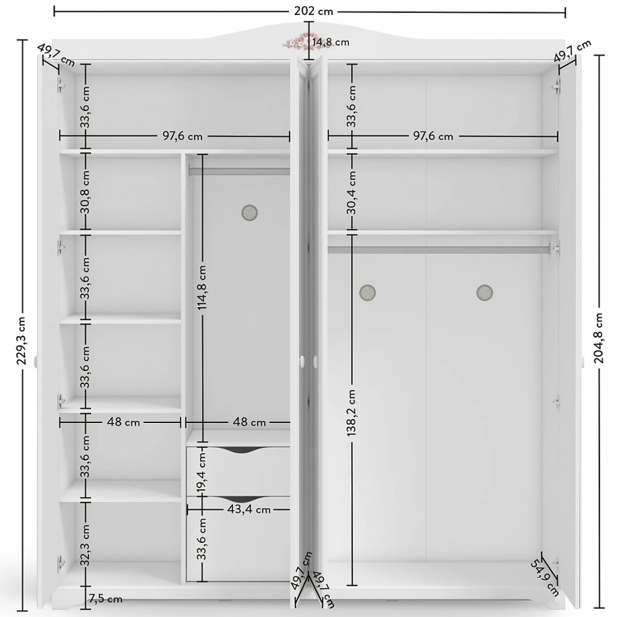 Štvordverová šatníková skriňa ballerina - biela.

 

Priestranná šatníková skriňa, ktorú si zamilujete a prepadnete jej kúzlu hneď na prvú dobrú.

 

Rozmery štvordverovej šatníkovej skrine Ballerina sú 202x231x60cm (š, v, h).

 

Všetky produkty z kolekcie Ballerina nájdete nižšie v súvisiacich produktoch.