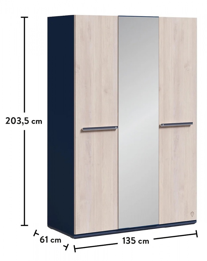 Trojdverová skriňa so zrkadlom lincoln - dub/tmavo modrá.

 

Úložný priestor skrine je vnútri doskou rozdelený na dve časti.

 

Skriňa je zhotovená v dekore dub a v tmavo modrej farbe.

 

Všetok nábytok patriaci do kolekcie Lincoln nájdete nižšie v súvisiacich produktoch