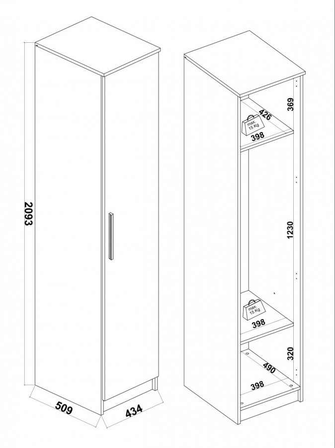 Jednodverová šatníková skriňa colin - dub kestína/šedá.

 

Šatníková skriňa ponúka police a jednu šatníkovú tyč a je ideálna do všetkých menších či užších priestorov.

 

Jednodverová šatníková skriňa Colin je vyrobená z lamina 1.

 

Rozmery jednodverovej šatníkovej skrine Colin sú 44x209x53cm (š, v, h).

 

Všetky produkty z kolekcie Colin nájdete nižšie v súvisiacich produktoch.