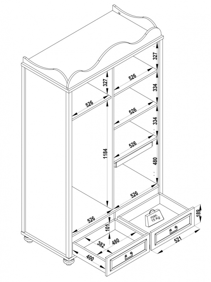 Šatníková skriňa 2d so zrkadlami lovely - biela/orech.

 

 

Dvojdverová šatníková skriňa Lovely zaujme zrkadlami na dvierkach a dizajnom s líniami a vlnitým tvarom vo vrchnej časti.

 

 

Rozmery šatníkovej skrine 2D Lovely sú 115x206x58cm (š, v, h).

 

 

Všetky produkty z kolekcie Lovely nájdete nižšie v súvisiacom tovare.