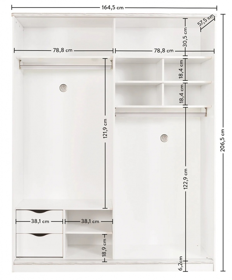 Šatníková skriňa s posuvnými dverami pure - biela.

 

V ľavej polovici skrine nájdeme v spodnej časti tiež dve zásuvky, ktoré sú opatrené systémom hladkého dojazdu, rovnako ako sú týmto brzdovým systém obohatené aj dvere skrine.

 

Rozmery šatňové skrine s posuvnými dverami Pure sú 164x206x59cm (š, v, h)

 

Všetok nábytok patriaci do kolekcie Pure nájdete nižšie v súvisiacich produktoch.