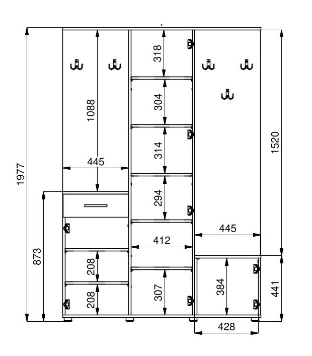 Predsieňová stena madeline - sonoma tmavá/dub sonoma.

 

Policové časti skriniek poslúži na odloženie obuvi a na háčiky odložíte bundy, kabáty alebo šatky.

 

Predsieňovú zostavu Madeline v inom farebnom prevedení nájdete nižšie v súvisiacich produktoch.