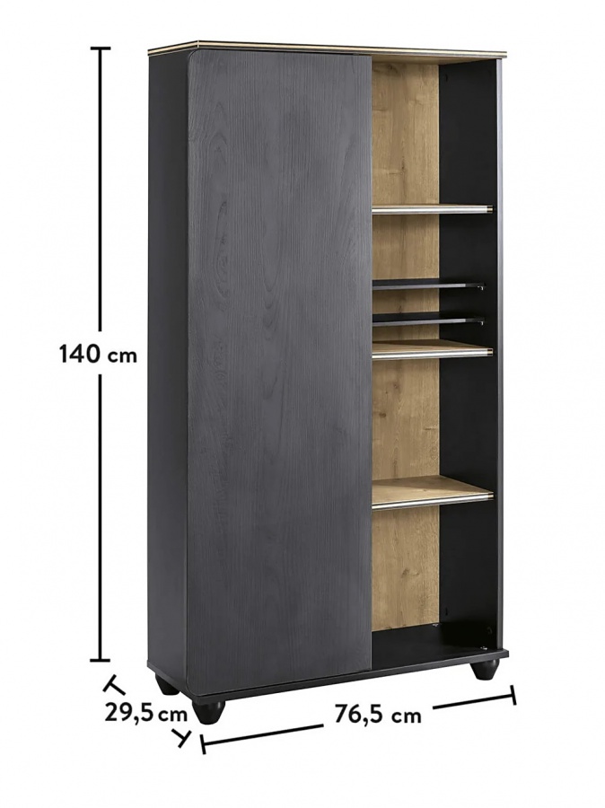 Knižnica i sirius - dub čierny/dub zlatý.

 

Ako už bolo povedané vyššie, ľavá polovica skrine skrýva svoj úložný priestor za elegantnými tmavými dvierkami.

 

Toto, je totiž prakticky rozdelené do troch užších poličiek, čo knižnicu nielen oživia, ale umožní vám uložiť niektoré knihy aj na plocho, a pritom mať tieto knihy pohodlne prístupné a roztriedené zároveň.

 

Rozmery priestranné knižnice I Sirius sú 76x140x29cm (š, v, h)

 

Všetok nábytok patriaci do kolekcie Sirius nájdete nižšie v súvisiacich produktoch.