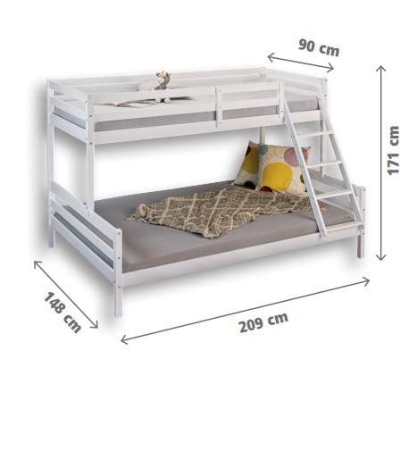 Poschodová posteľ z masívu 90x200cm + 140x200cm sully - biela.

 

Poschodové postele sú vďaka svojej praktickosti obľúbené a patria medzi najpredávanejšie kúsky.

 

Rozmery poschodovej postele 90x200cm + 140x200cm Sully sú 148x171x209cm (š, v, h).

 

Všetky produkty z kolekcie Sully a vhodné matrace nájdete nižšie v súvisiacich produktoch.