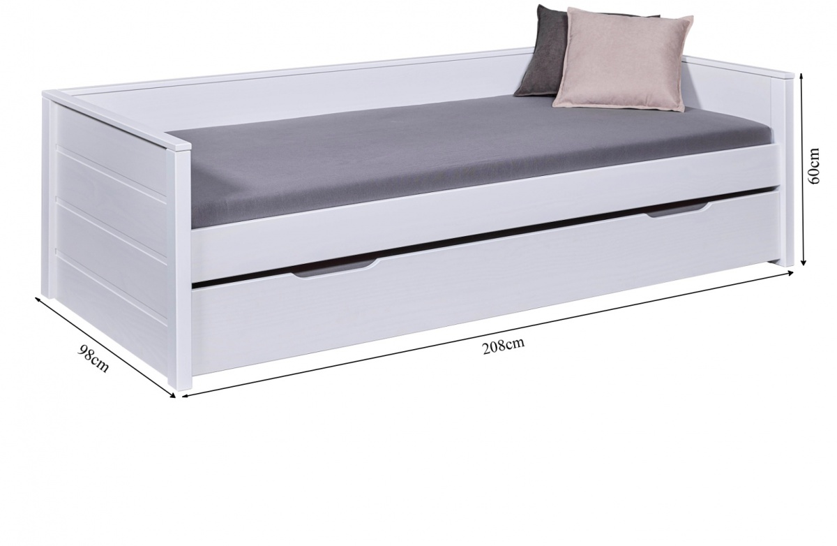 Válenda z masívu 90x200cm s prístelkou hendrix - biela.

 

Rozmery váľandy 90x200cm s prístelkou Hendrix sú 98x60x208cm (š, v, h). Výška sedacej časti od zeme je cca 38cm.

 

Všetky produkty z kolekcie Hendrix nájdete nižšie v súvisiacich produktoch.