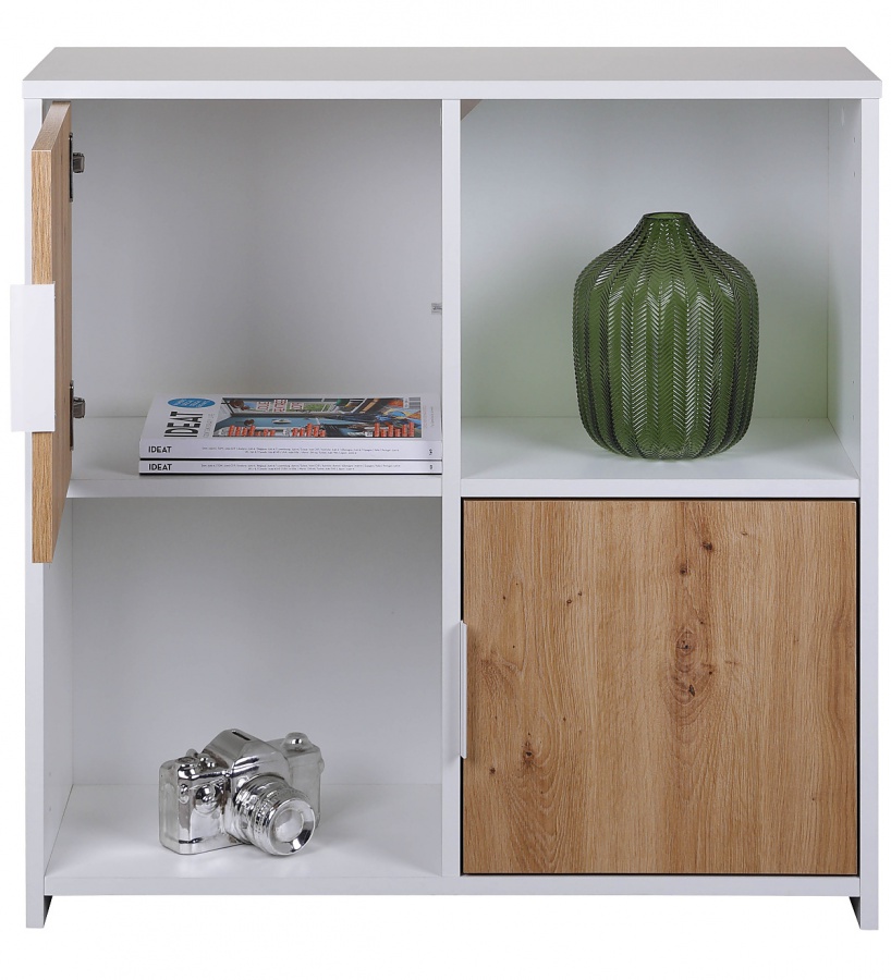 Malý regál s dvierkami beverly - biela/dub artisan.

 

Malý regál je vybavený 2 otvorenými priehradkami a 2 ďalšími, ktoré sa skrývajú za dvierkami.

 

Rozmery malého regálu s dvierkami Beverly sú 77x77x30cm (š, v, h).

 

Všetky produkty z kolekcie Beverly nájdete nižšie v súvisiacich produktoch.