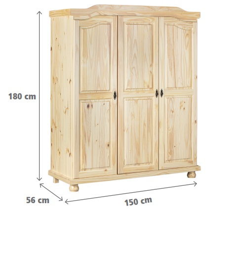 Trojdverová šatníková skriňa z masívu zorina - borovica.

 

Masívna trojdverová šatníková skriňa je elegantná na pohľad a neuveriteľne praktická vo vnútri.

 

Rozmery trojdverovej šatníkovej skrine Zorina sú 150x180x56cm (š, v, h).

 

Všetky produkty z kolekcie Zorina nájdete nižšie v súvisiacich produktoch.