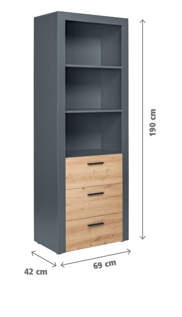 Vysoká knižnica dereck - šedá/dub artisan.

 

Rozmery vysokej knižnice Dereck sú 69x190x42cm (š, v, h).

 

Všetky produkty z kolekcie Dereck nájdete nižšie v súvisiacich produktoch.