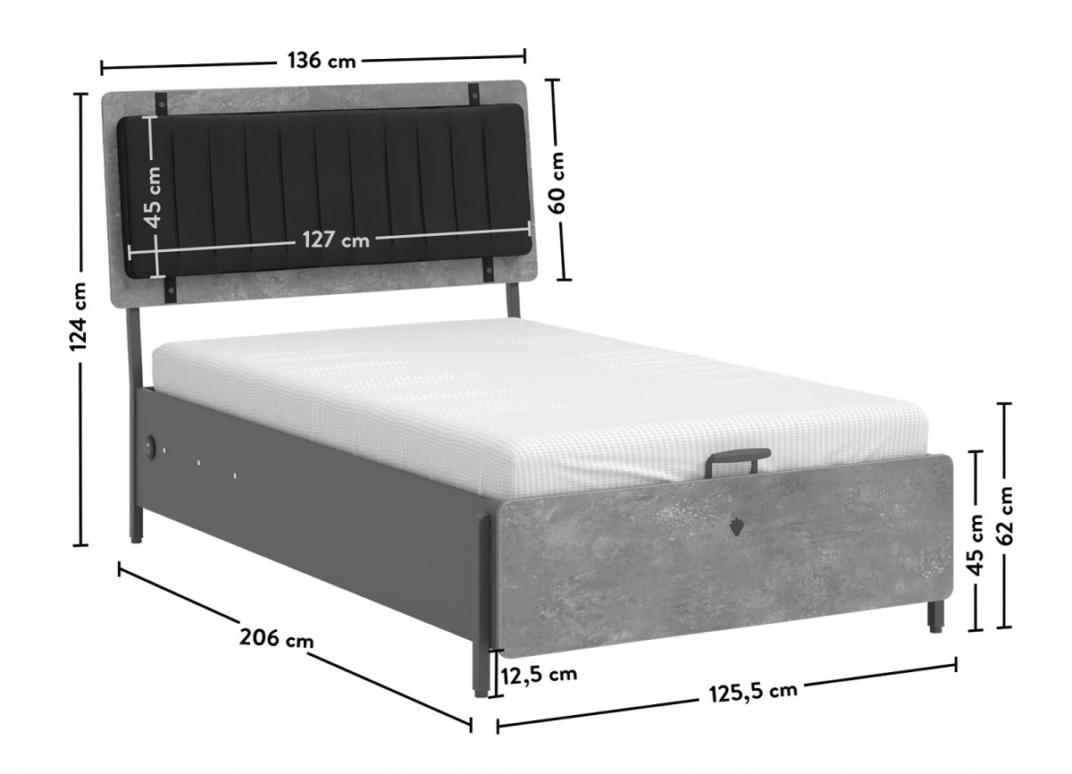 Posteľ s usb a úložným priestorom 120x200cm pluto - šedá/čierna.

 

 

Jednolôžková posteľ Pluto je prevedená veľmi moderne a splní vysoké nároky teenagera.

 


Rozmery postele s úložným priestorom Pluto sú 136x124x217cm (š, v, h).

 


Všetky produkty z kolekcie Pluto a vhodné matrace nájdete nižšie v súvisiacom tovare.