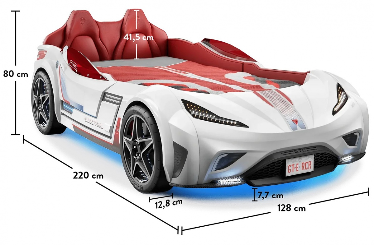 Posteľ auto 100x190 electric - biela.

 

Posteľ je tvorená laminom s hrúbkou 1,6 a 1,2 cm. Technické prevedenie zodpovedá európskym bezpečnostným, zdravotným a ergonomickým štandardom. Čelo je tvorené MDF doskou s polstrovaním, polstrovanie je potiahnuté umelou kožou.

Nosnosť postele je 130kg.

 

Rozmery auto-postele Electric sú 127,5x80x220cm (š, v, h).

 

K auto-posteľovi Electric ponúkame nábytok do detskej izby v rovnakom dizajne od rovnakého výrobcu, navyše je možné dokúpiť drobné príslušenstvo, všetko nájdete nižšie v súvisiacich produktoch.