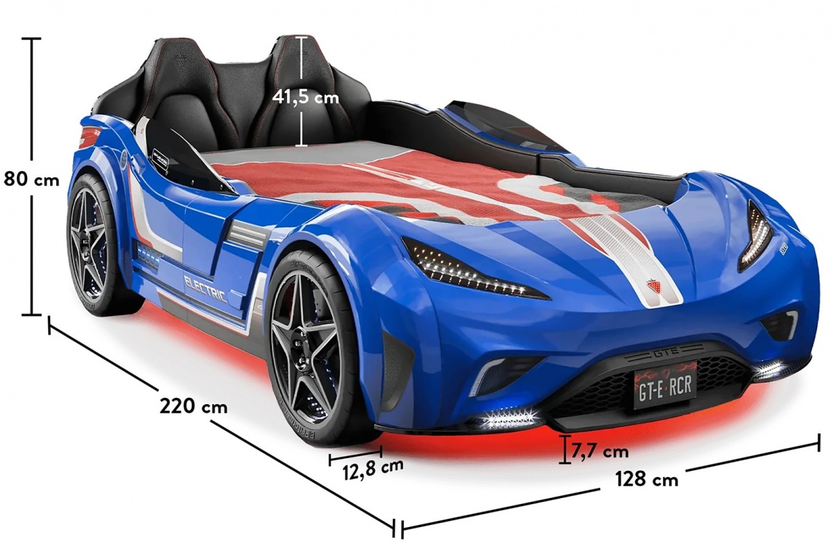 Posteľ auto 100x190 electric - modrá.

 

Posteľ je tvorená laminom s hrúbkou 1,6 a 1,2 cm. Technické prevedenie zodpovedá európskym bezpečnostným, zdravotným a ergonomickým štandardom. Čelo je tvorené MDF doskou s polstrovaním, polstrovanie je potiahnuté umelou kožou.

Nosnosť postele je 130kg.

 

Rozmery auto-postele Electric sú 127,5x80x220cm (š, v, h).

 

K auto-posteľovi Electric ponúkame nábytok do detskej izby v rovnakom dizajne od rovnakého výrobcu, navyše je možné dokúpiť drobné príslušenstvo, všetko nájdete nižšie v súvisiacich produktoch.