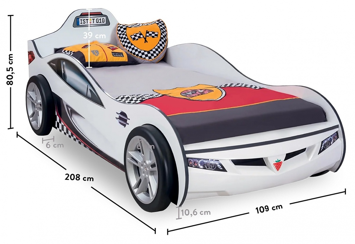 Detská posteľ auto super 90x190cm - biela.

 

Použitý materiál postele je kvalitné lamino, tvarované časti sú potom z termoplastu (PS).

 

Rozmery postele auto SUPER sú 109x80x208cm (š, v, h), posteľná plocha postele je 90x190cm

 

K posteli v tvare auta odporúčame nábytok z kolekcie Rally, ktorý nájdete nižšie v súvisiacich produktoch.

 



 

 