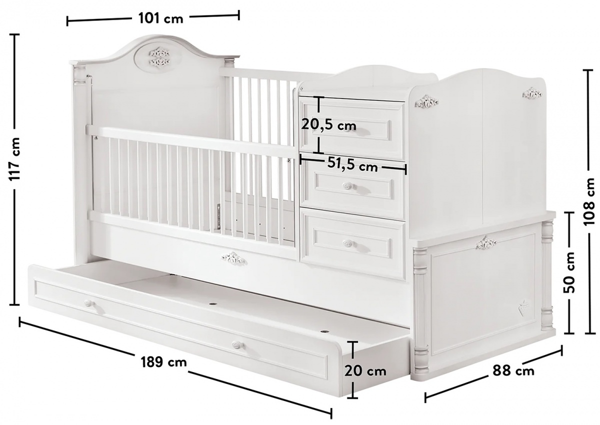 Detská rastúca postieľka carmen s prebaľovacím pultom - biela.

 

Rastúce detská postieľka nájde využitie hlavne v malých izbách.

 

Ako ide čas a bábätko rastie, rastú aj jeho nároky na rozmer ložnej plochy, úložné priestory a podobne.

 

Matrace nie sú súčasťou detskej postieľky Carmen a vhodné typy v rozmere 80x177 cm nájdete nižšie v súvisiacich produktoch.