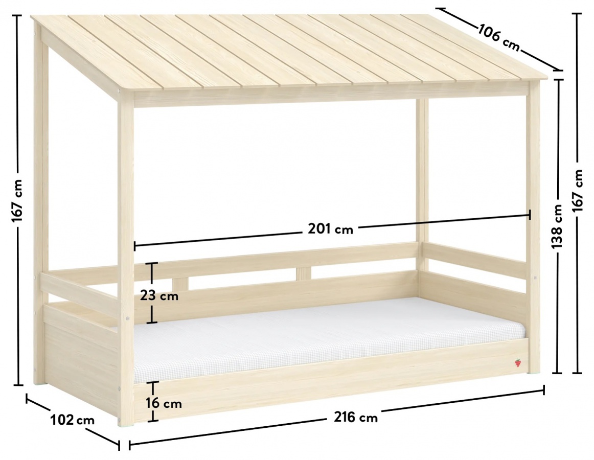 Domčeková posteľ s drevenou strechou fairy - dub svetlý.

 

 

Posteľ je možné doplniť širokým príslušenstvom z radu Fairy, ktoré nájdete nižšie v súvisiacich produktoch.

 

 

Rozmery domčekovej postele s drevenou strechou Fairy sú 102x167x216cm (š, v, h).

 

Všetky produkty z kolekcie Fairy nájdete nižšie v súvisiacich produktoch.