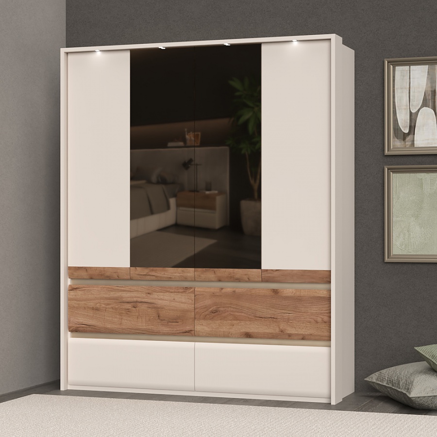 Štvordverová šatníková skriňa s led osvetlením artemisia - dub.

 

Dominantou tejto skrine sú dve bronzové zrkadlá, ktoré pôsobia veľmi prepychovo.

 

Súčasťou skrine je LED osvetlenie, ktoré sa nachádza v hornej časti.

 

Rozmery štvordverovej šatníkovej skrine s 2 zrkadlami a LED osvetlením Artemisia sú 187x226x60cm (š, v, h).

 

Všetky produkty z kolekcie Artemisia nájdete nižšie v súvisiacich produktoch.