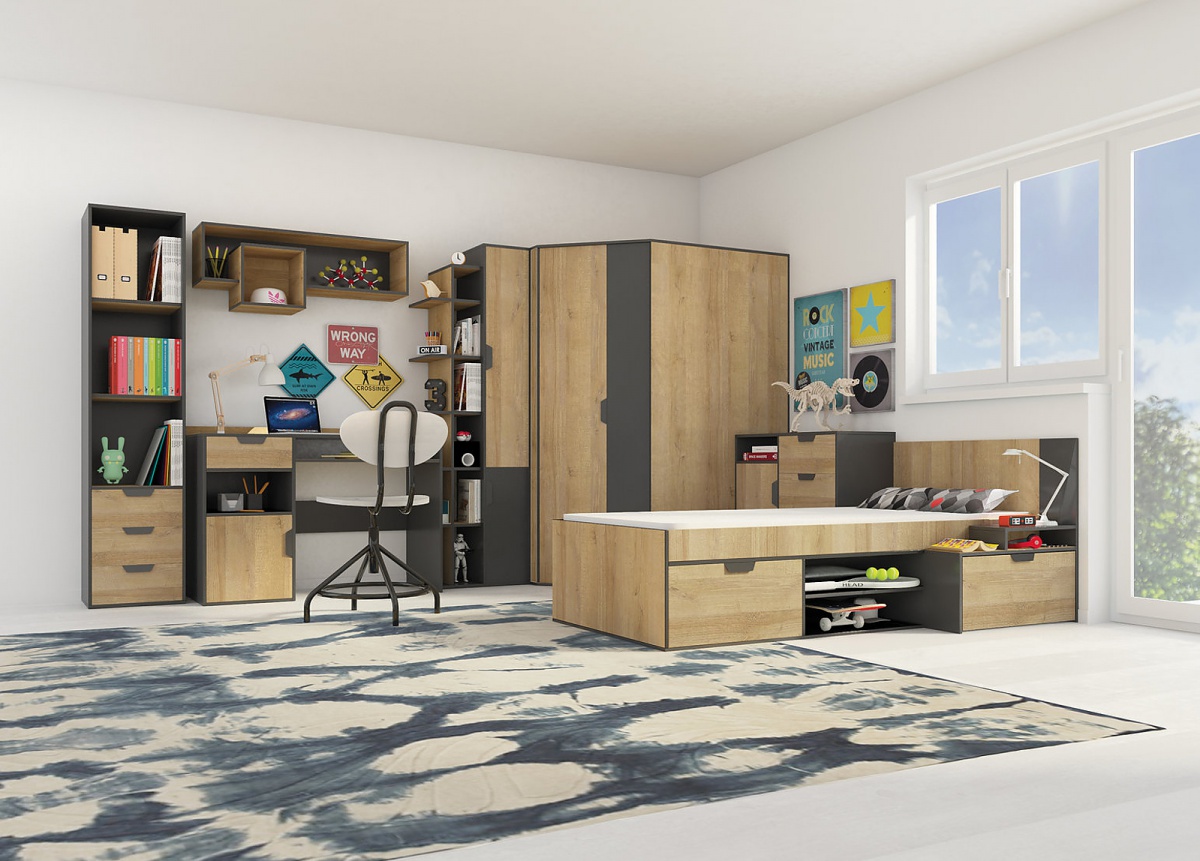 Detský regál 2d nina grafit / dub rivera.

 

Rozmery detského regálu 2D Nina sú 60x195x40cm (š, v, h).

 

Všetok nábytok z tejto kolekcie, nájdete nižšie v súvisiacom tovaru.

 