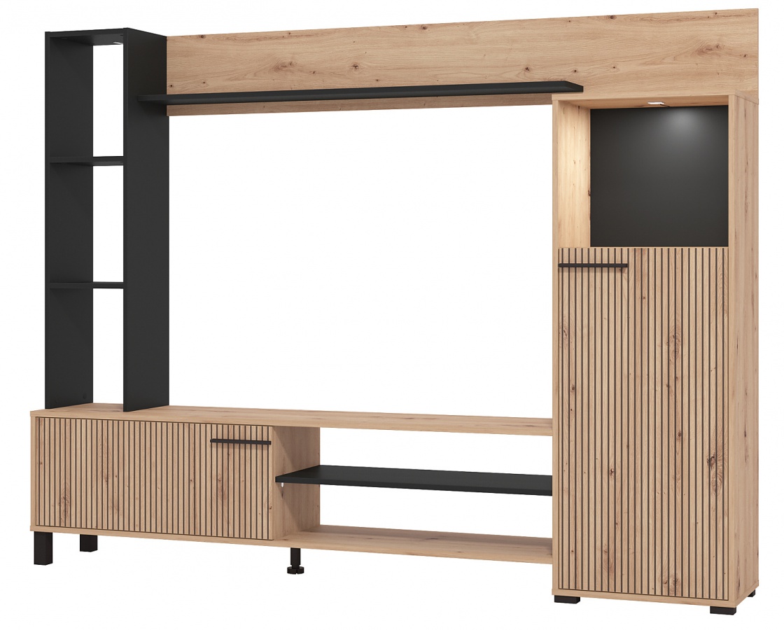 Obývacia stena s vnútorným osvetlením chic - dub artisan/čierna.

 

Obývacia stena je vybavená mnohými priestormi skrytými za dvierkami.

 

Rozmery obývacej steny bez osvetlenia Chic sú 207,5x157,5x33cm (š, v, h).

 

Všetky produkty z kolekcie Chic nájdete nižšie v súvisiacich produktoch.