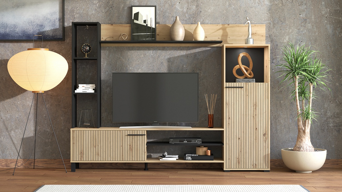 Obývacia stena s vnútorným osvetlením chic - dub artisan/čierna.

 

Obývacia stena je vybavená mnohými priestormi skrytými za dvierkami.

 

Rozmery obývacej steny bez osvetlenia Chic sú 207,5x157,5x33cm (š, v, h).

 

Všetky produkty z kolekcie Chic nájdete nižšie v súvisiacich produktoch.