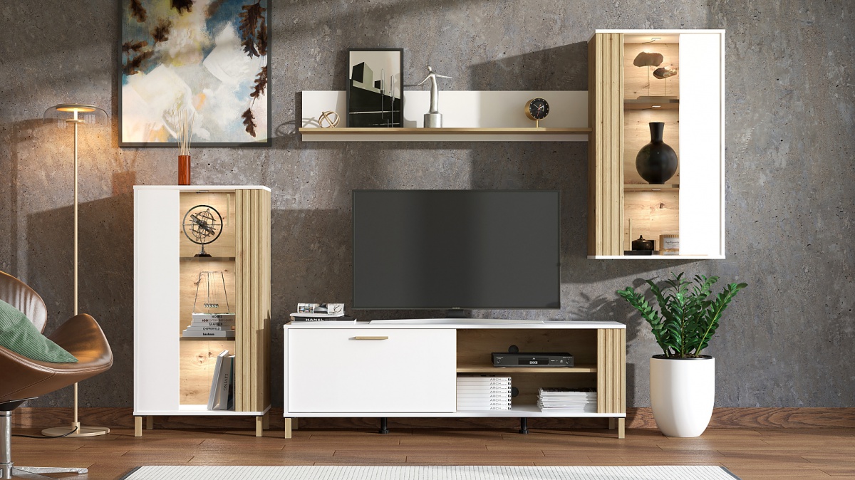 Obývacia stena bez osvetlenia anabelle - biela/dub artisan.

 

Rozmery obývacej steny bez osvetlenia Anabelle sú 280,5x170x40cm (š, v, h).

 

Všetky produkty z kolekcie Anabelle nájdete nižšie v súvisiacich produktoch.